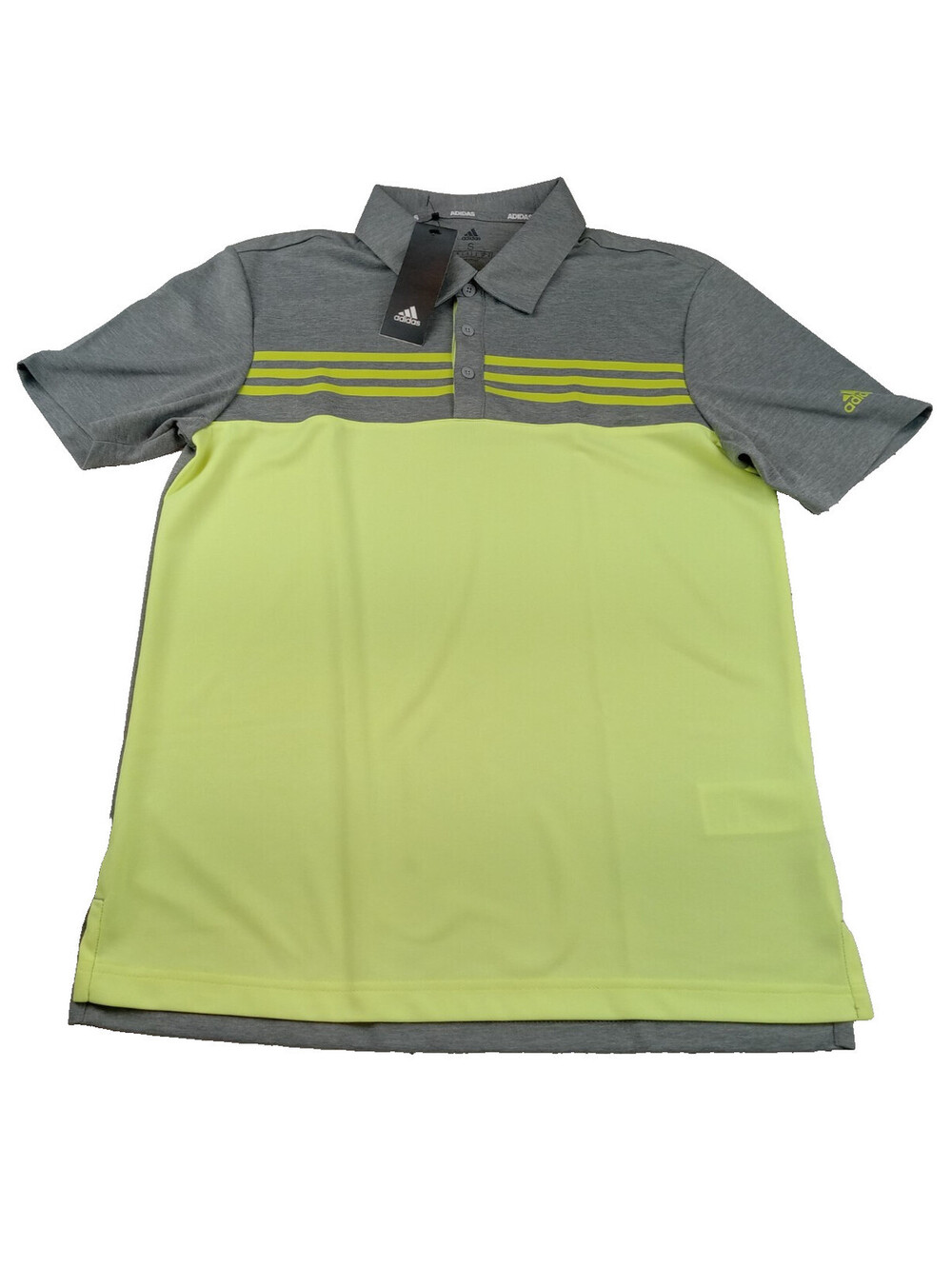 adidas Ultimate 365 Polo Shirt Mens Small Grey Solar Slime Heather Stripe Golf S